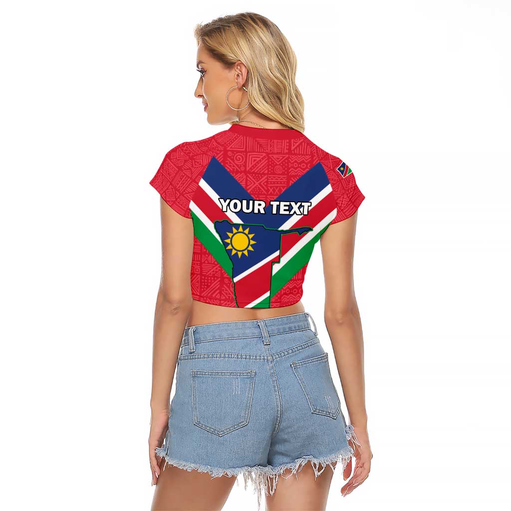 Personalised Namibia Independence Day Raglan Cropped T Shirt Coat Of Arms With Flag Map - Wonder Print Shop