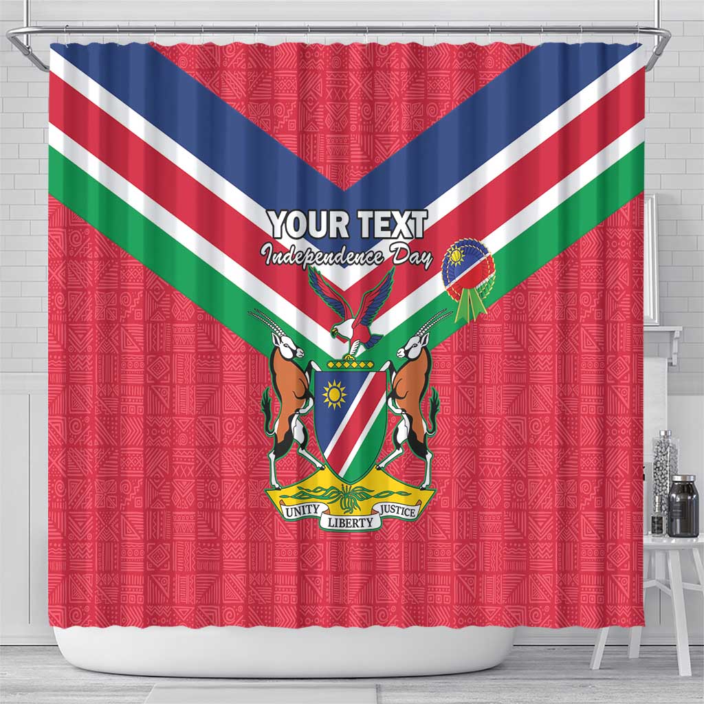 Personalised Namibia Independence Day Shower Curtain Coat Of Arms With Flag Map