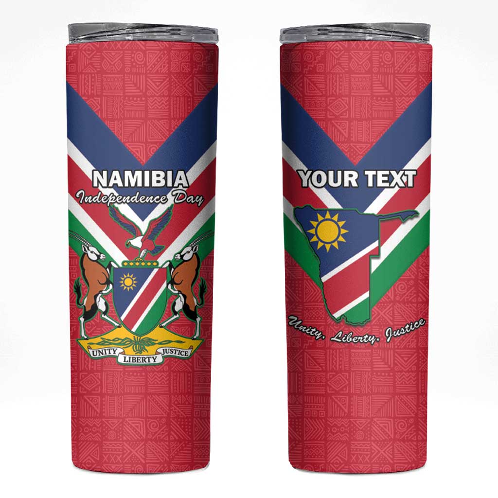 Personalised Namibia Independence Day Skinny Tumbler Coat Of Arms With Flag Map - Wonder Print Shop