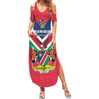 Personalised Namibia Independence Day Summer Maxi Dress Coat Of Arms With Flag Map - Wonder Print Shop