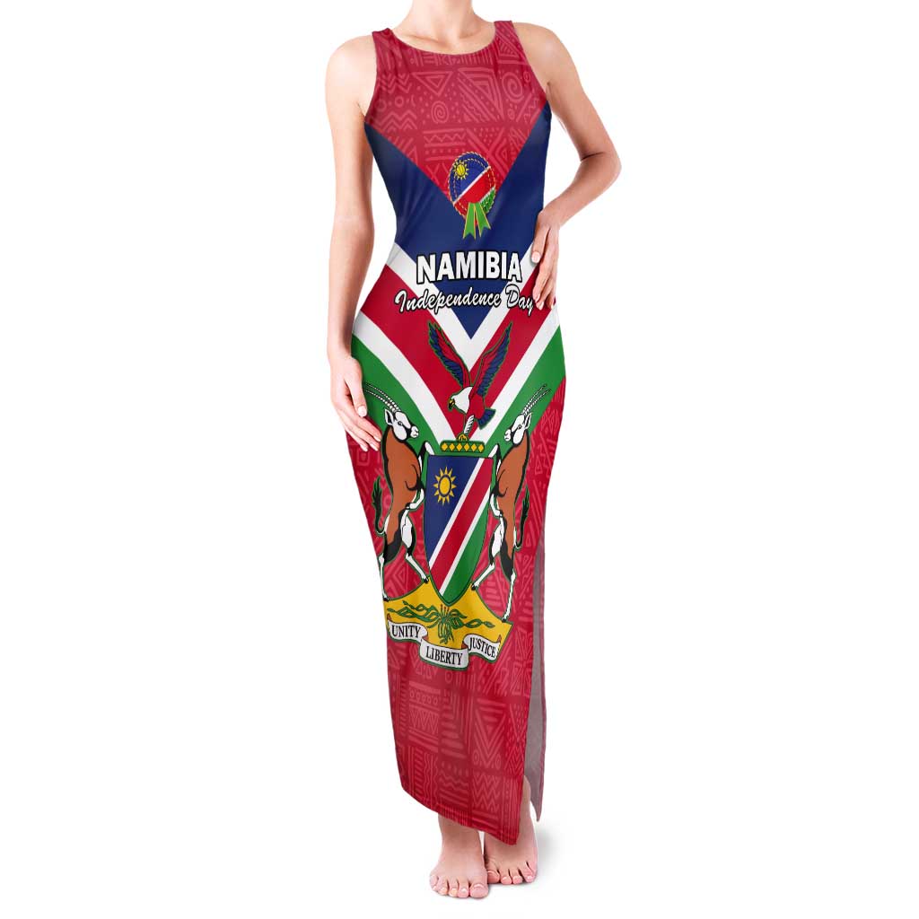 Personalised Namibia Independence Day Tank Maxi Dress Coat Of Arms With Flag Map - Wonder Print Shop