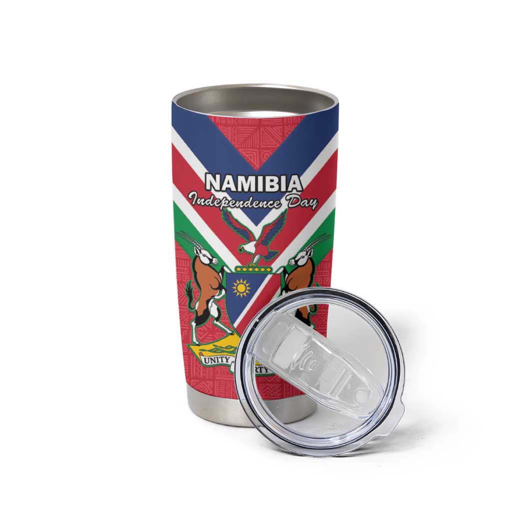 Personalised Namibia Independence Day Tumbler Cup Coat Of Arms With Flag Map - Wonder Print Shop