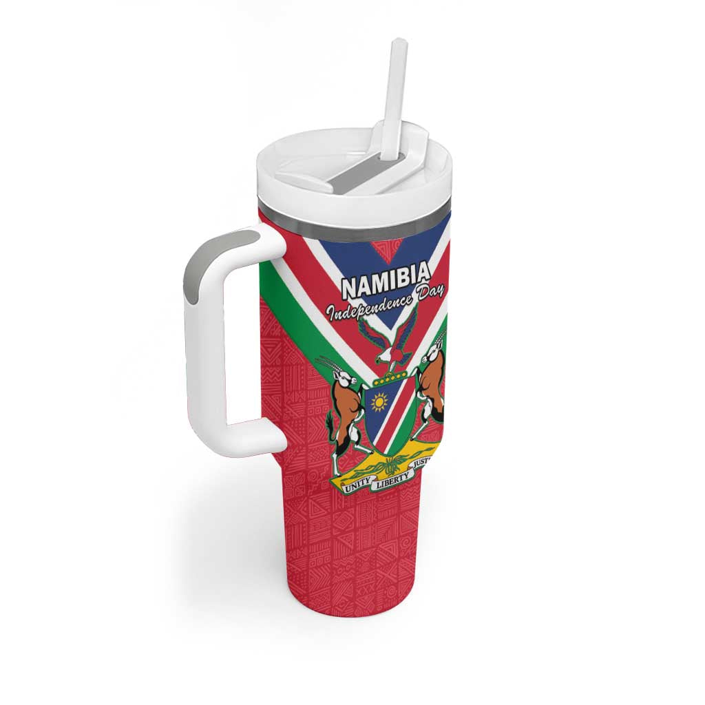 Personalised Namibia Independence Day Tumbler With Handle Coat Of Arms With Flag Map - Wonder Print Shop