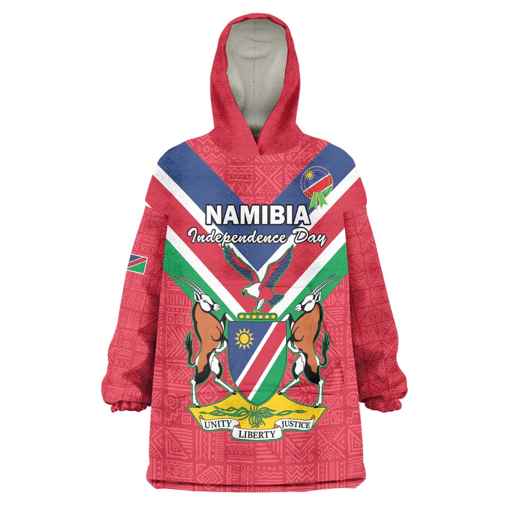 Personalised Namibia Independence Day Wearable Blanket Hoodie Coat Of Arms With Flag Map - Wonder Print Shop