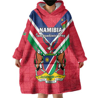 Personalised Namibia Independence Day Wearable Blanket Hoodie Coat Of Arms With Flag Map - Wonder Print Shop