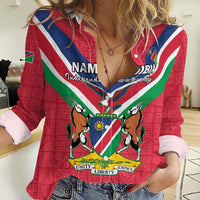 Personalised Namibia Independence Day Women Casual Shirt Coat Of Arms With Flag Map - Wonder Print Shop