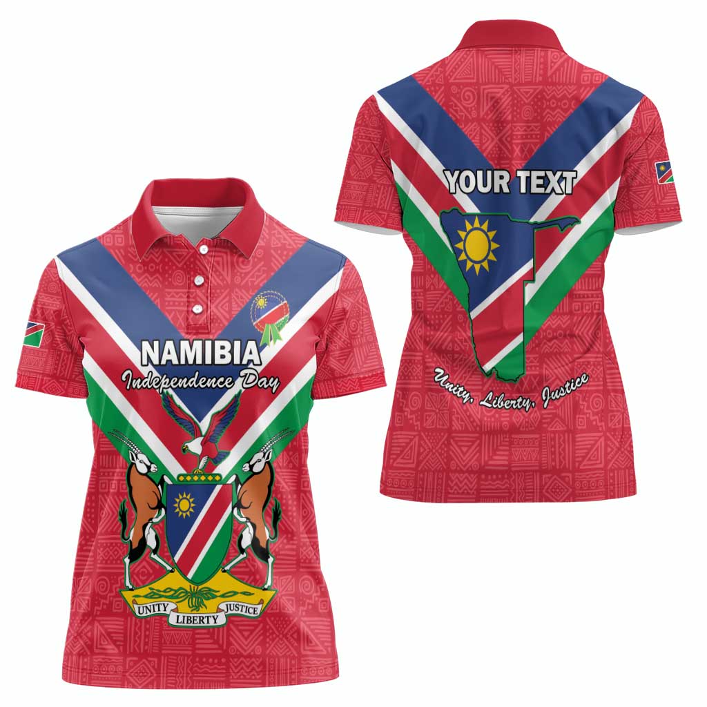 Personalised Namibia Independence Day Women Polo Shirt Coat Of Arms With Flag Map - Wonder Print Shop