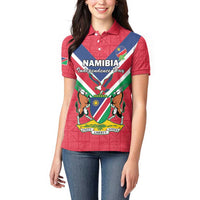 Personalised Namibia Independence Day Women Polo Shirt Coat Of Arms With Flag Map - Wonder Print Shop