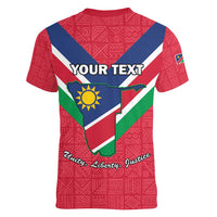 Personalised Namibia Independence Day Women V-Neck T-Shirt Coat Of Arms With Flag Map - Wonder Print Shop