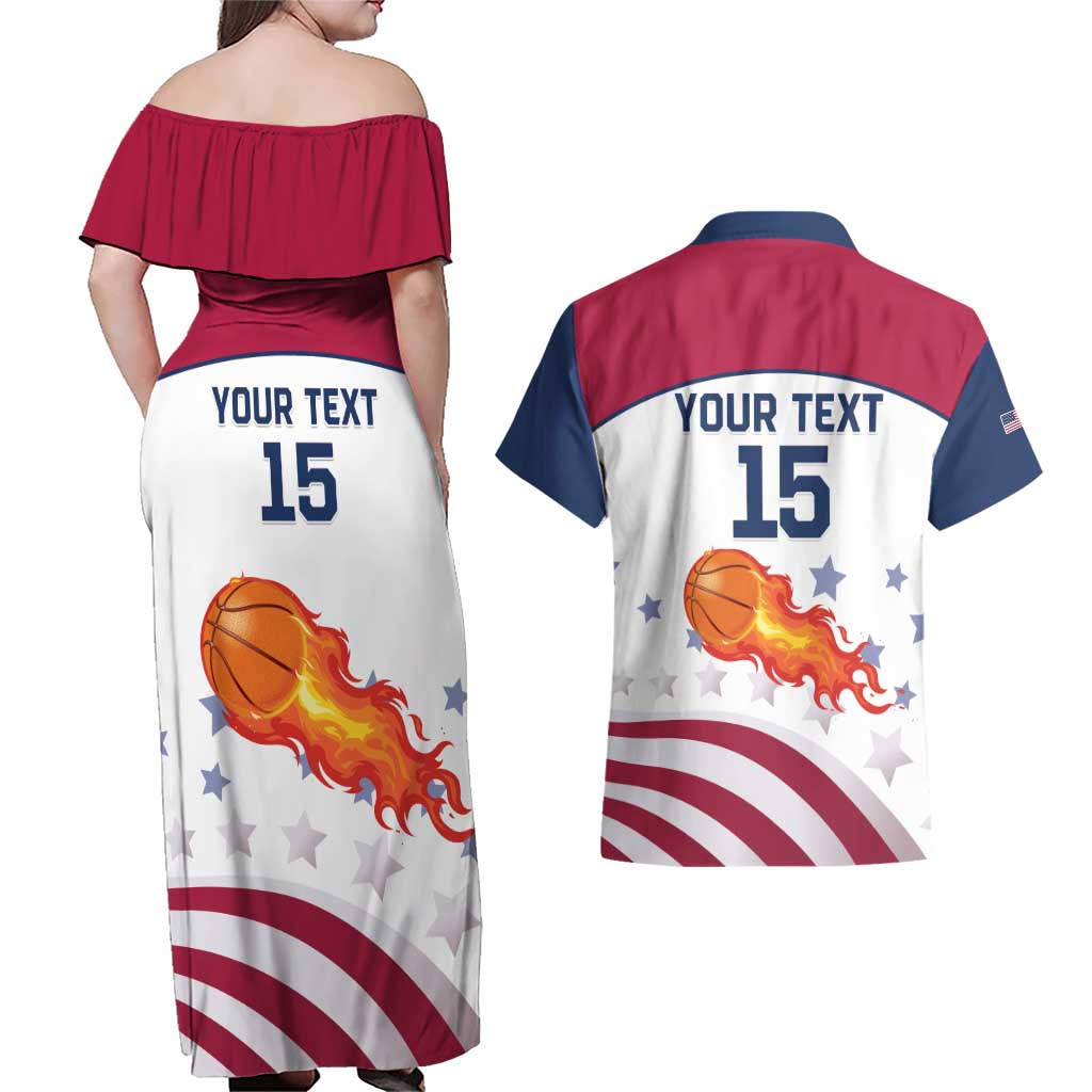 Custom United States Basketball Couples Matching Off Shoulder Maxi Dress and Hawaiian Shirt Go Champions
