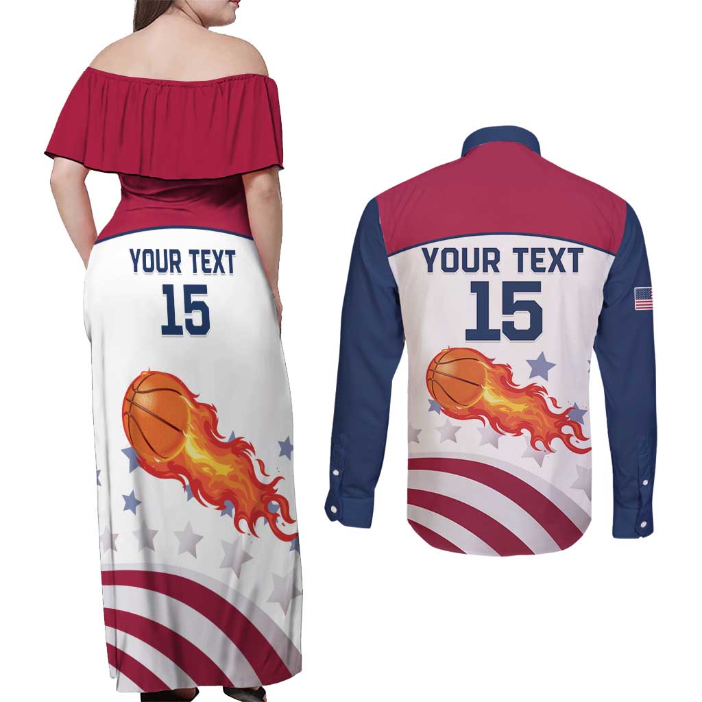 Custom United States Basketball Couples Matching Off Shoulder Maxi Dress and Long Sleeve Button Shirt Go Champions