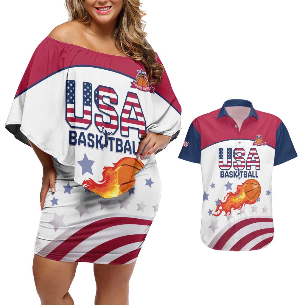 Custom United States Basketball Couples Matching Off Shoulder Short Dress and Hawaiian Shirt Go Champions
