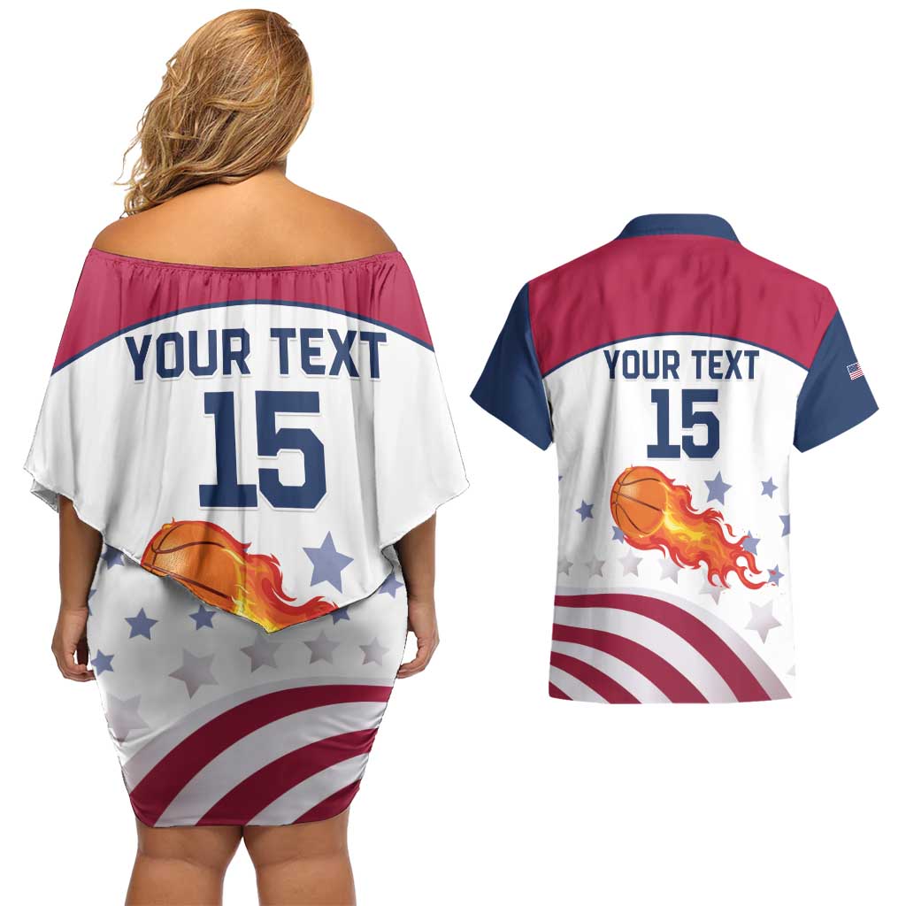 Custom United States Basketball Couples Matching Off Shoulder Short Dress and Hawaiian Shirt Go Champions