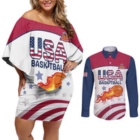 Custom United States Basketball Couples Matching Off Shoulder Short Dress and Long Sleeve Button Shirt Go Champions
