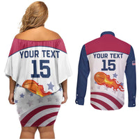Custom United States Basketball Couples Matching Off Shoulder Short Dress and Long Sleeve Button Shirt Go Champions