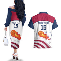 Custom United States Basketball Couples Matching Off The Shoulder Long Sleeve Dress and Hawaiian Shirt Go Champions