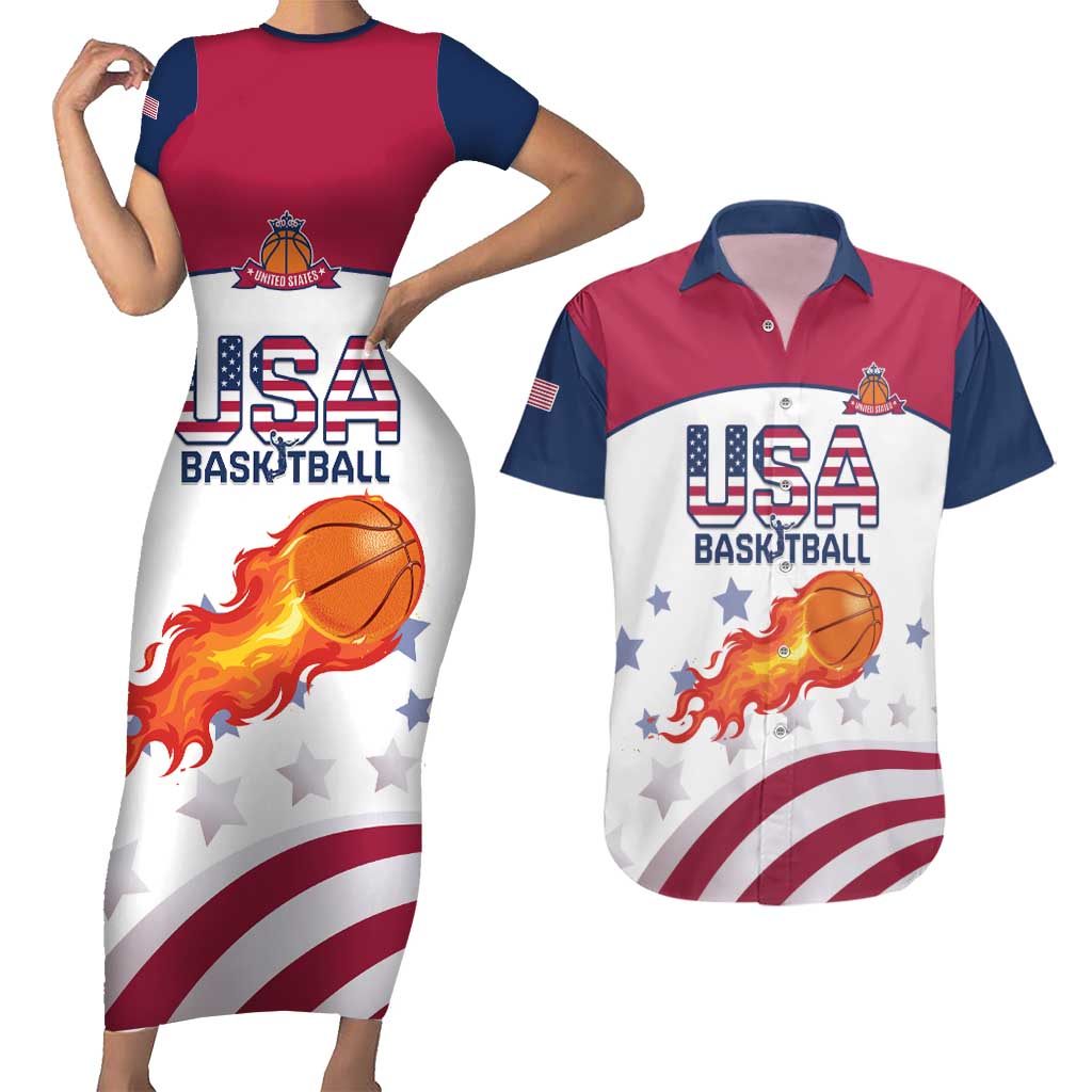 Custom United States Basketball Couples Matching Short Sleeve Bodycon Dress and Hawaiian Shirt Go Champions