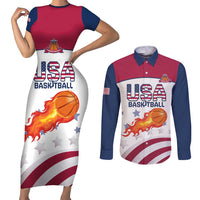 Custom United States Basketball Couples Matching Short Sleeve Bodycon Dress and Long Sleeve Button Shirt Go Champions