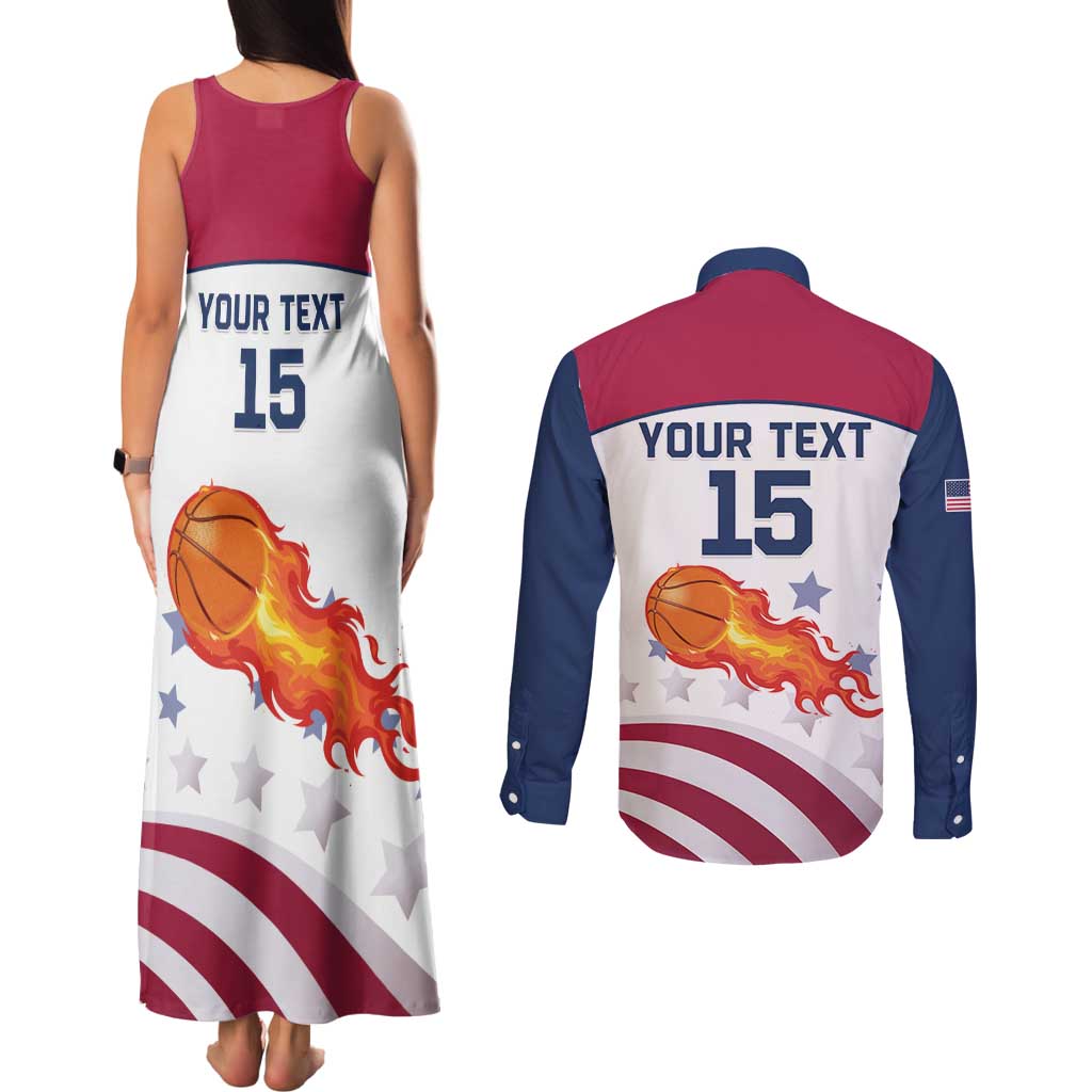Custom United States Basketball Couples Matching Tank Maxi Dress and Long Sleeve Button Shirt Go Champions