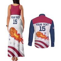 Custom United States Basketball Couples Matching Tank Maxi Dress and Long Sleeve Button Shirt Go Champions