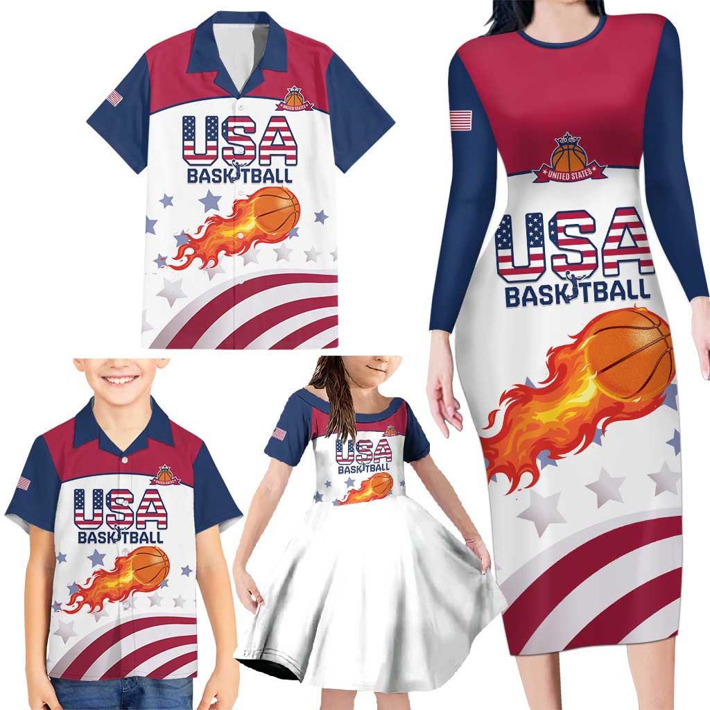 Custom United States Basketball Family Matching Long Sleeve Bodycon Dress and Hawaiian Shirt Go Champions