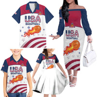 Custom United States Basketball Family Matching Off The Shoulder Long Sleeve Dress and Hawaiian Shirt Go Champions