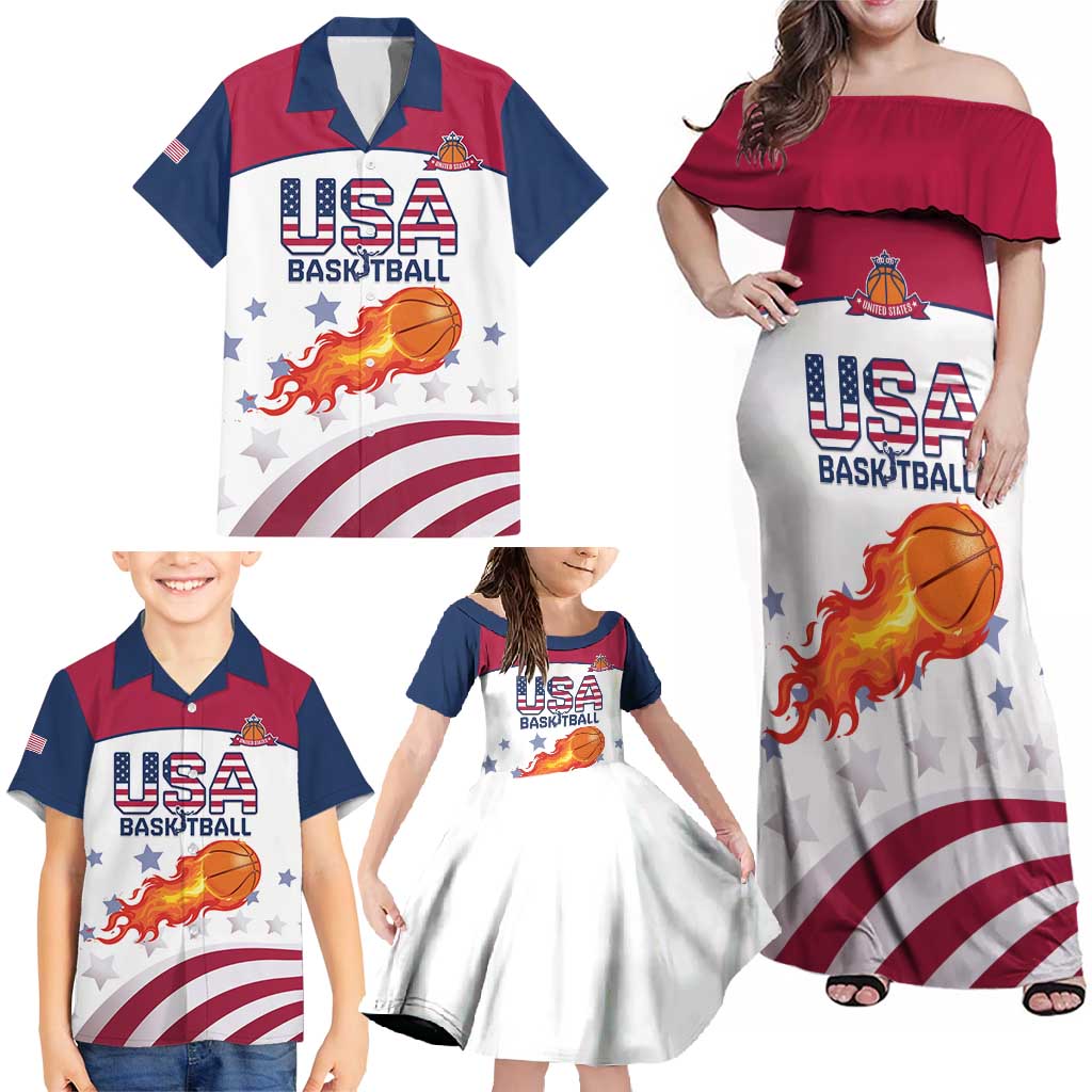 Custom United States Basketball Family Matching Off Shoulder Maxi Dress and Hawaiian Shirt Go Champions