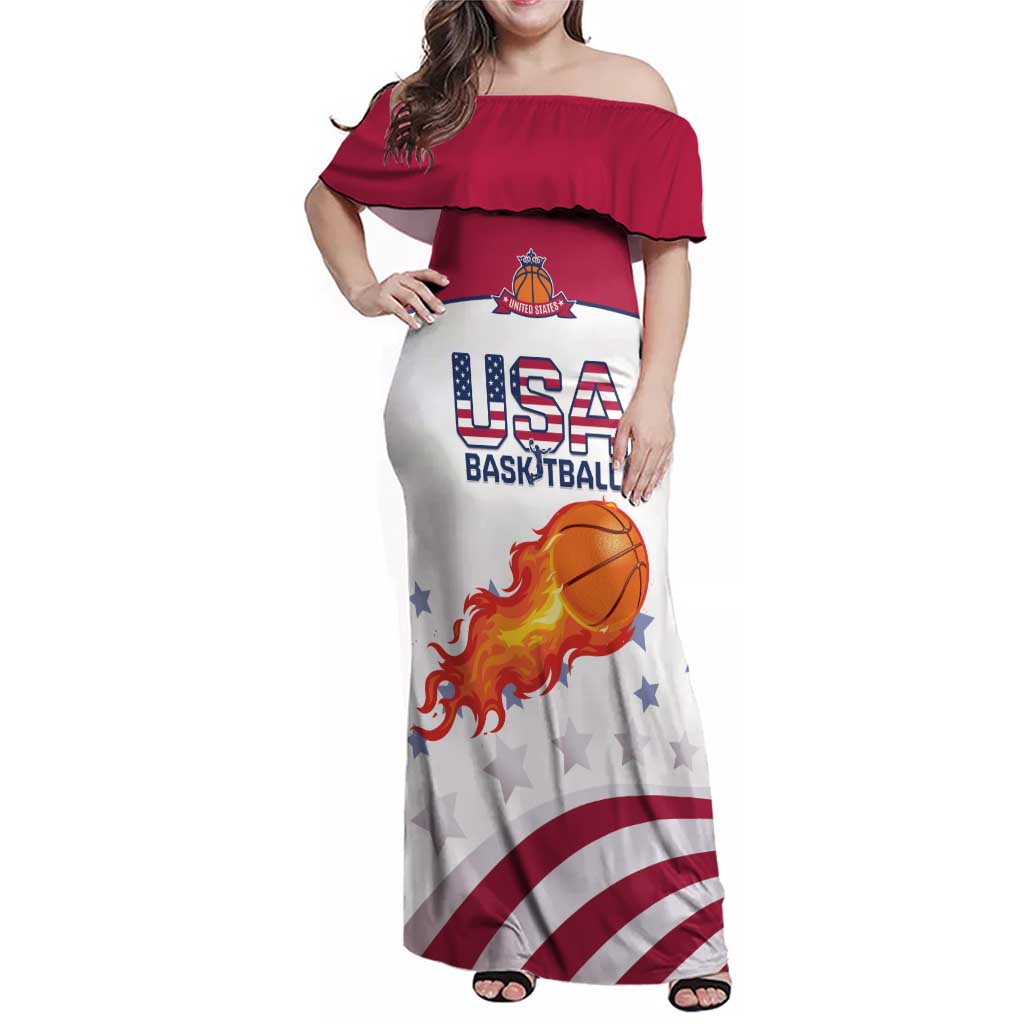 Custom United States Basketball Family Matching Off Shoulder Maxi Dress and Hawaiian Shirt Go Champions