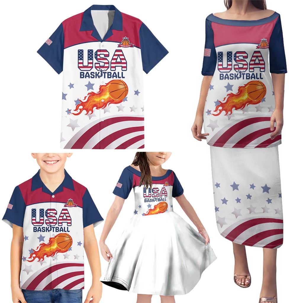 Custom United States Basketball Family Matching Puletasi and Hawaiian Shirt Go Champions