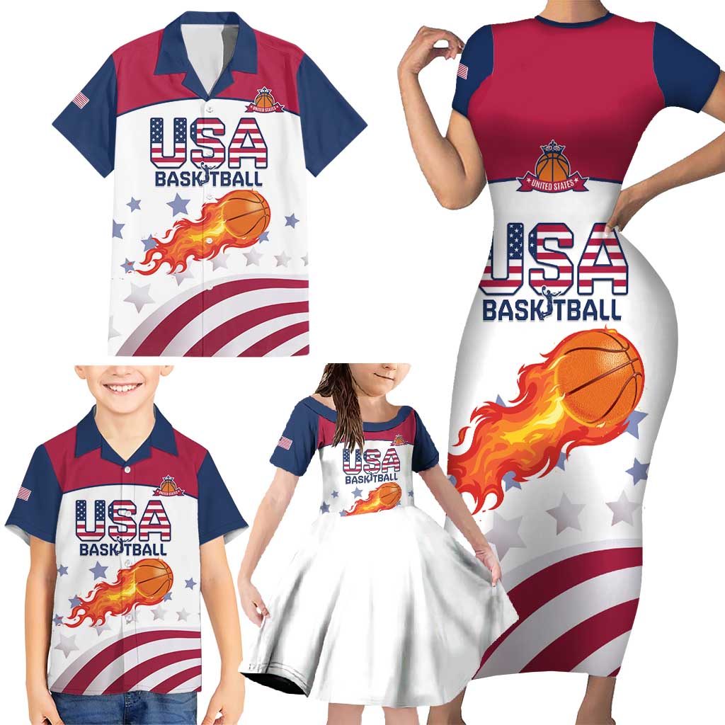 Custom United States Basketball Family Matching Short Sleeve Bodycon Dress and Hawaiian Shirt Go Champions