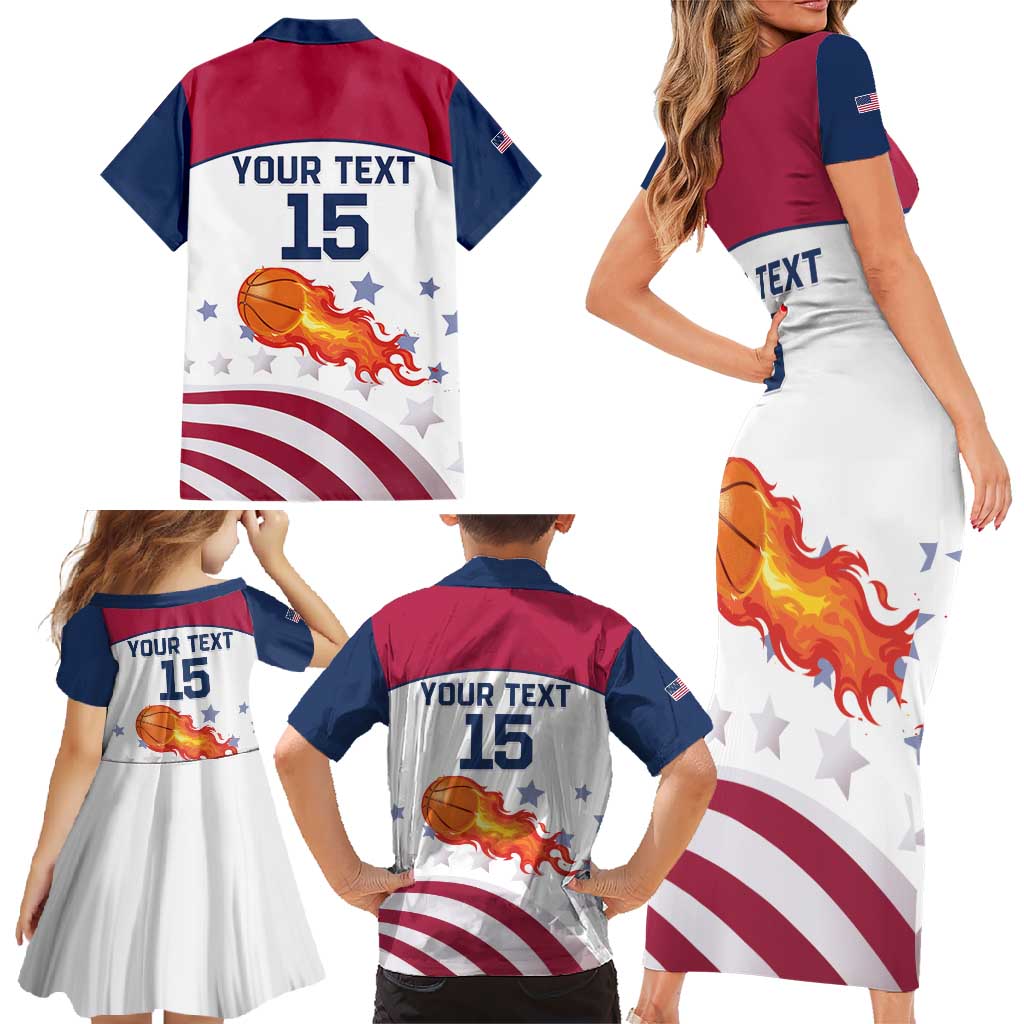 Custom United States Basketball Family Matching Short Sleeve Bodycon Dress and Hawaiian Shirt Go Champions