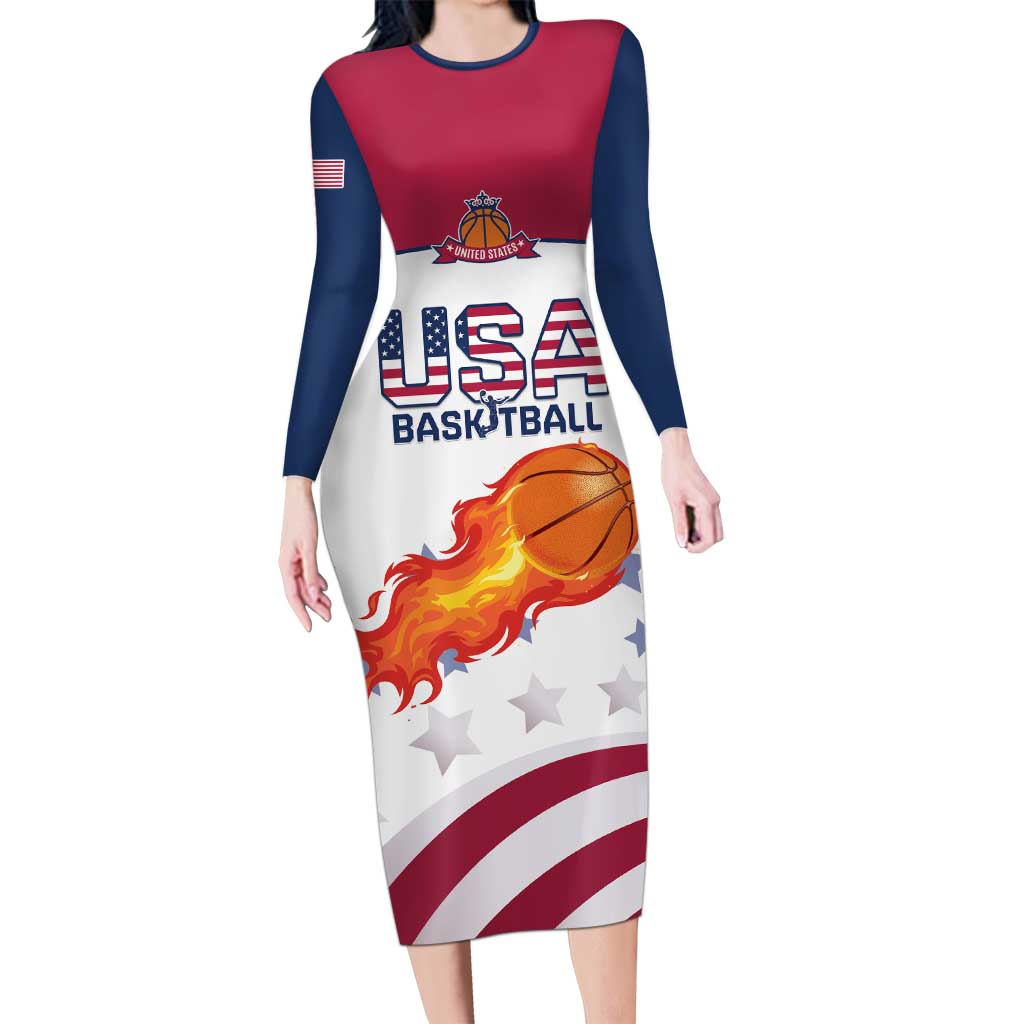 Custom United States Basketball Long Sleeve Bodycon Dress Go Champions