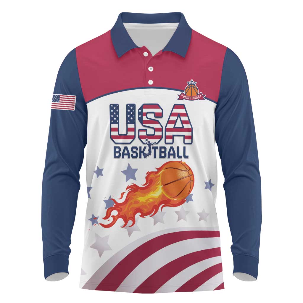 Custom United States Basketball Long Sleeve Polo Shirt Go Champions