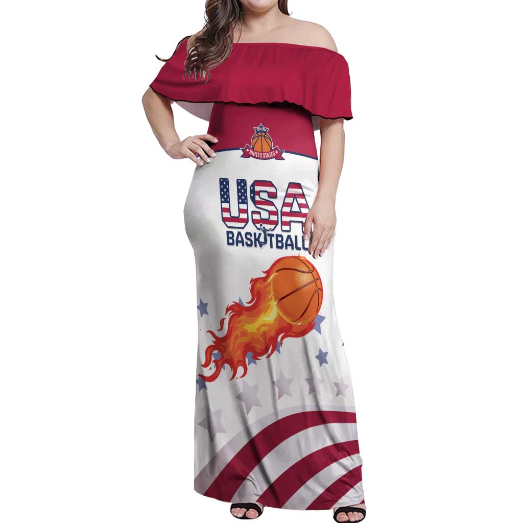 Custom United States Basketball Off Shoulder Maxi Dress Go Champions