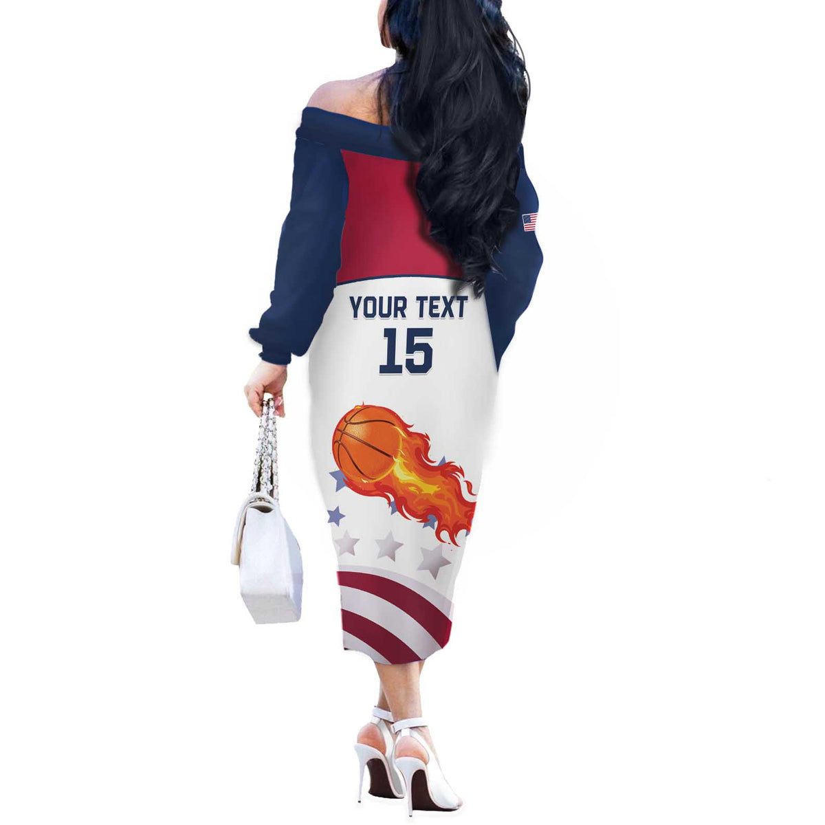 Custom United States Basketball Off The Shoulder Long Sleeve Dress Go Champions