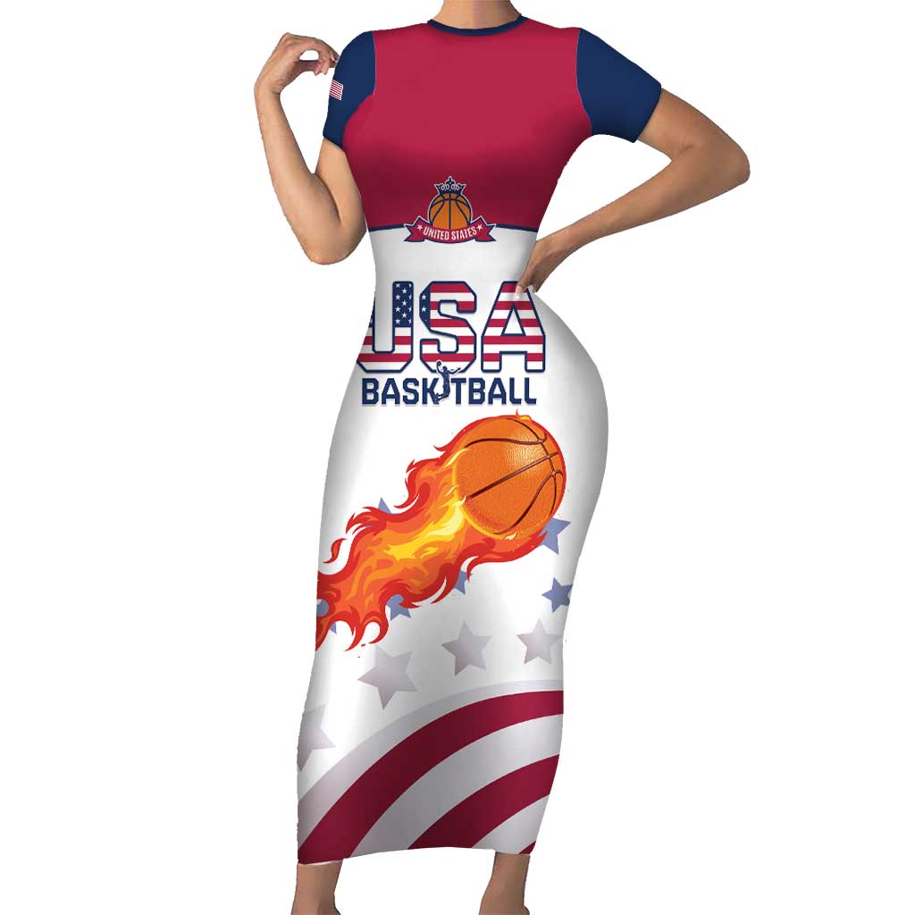 Custom United States Basketball Short Sleeve Bodycon Dress Go Champions