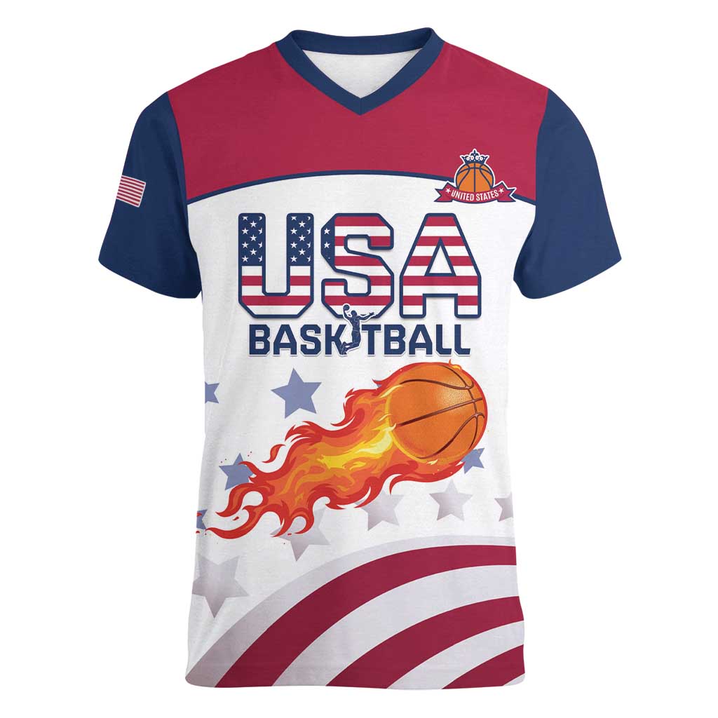 Custom United States Basketball Women V-Neck T-Shirt Go Champions
