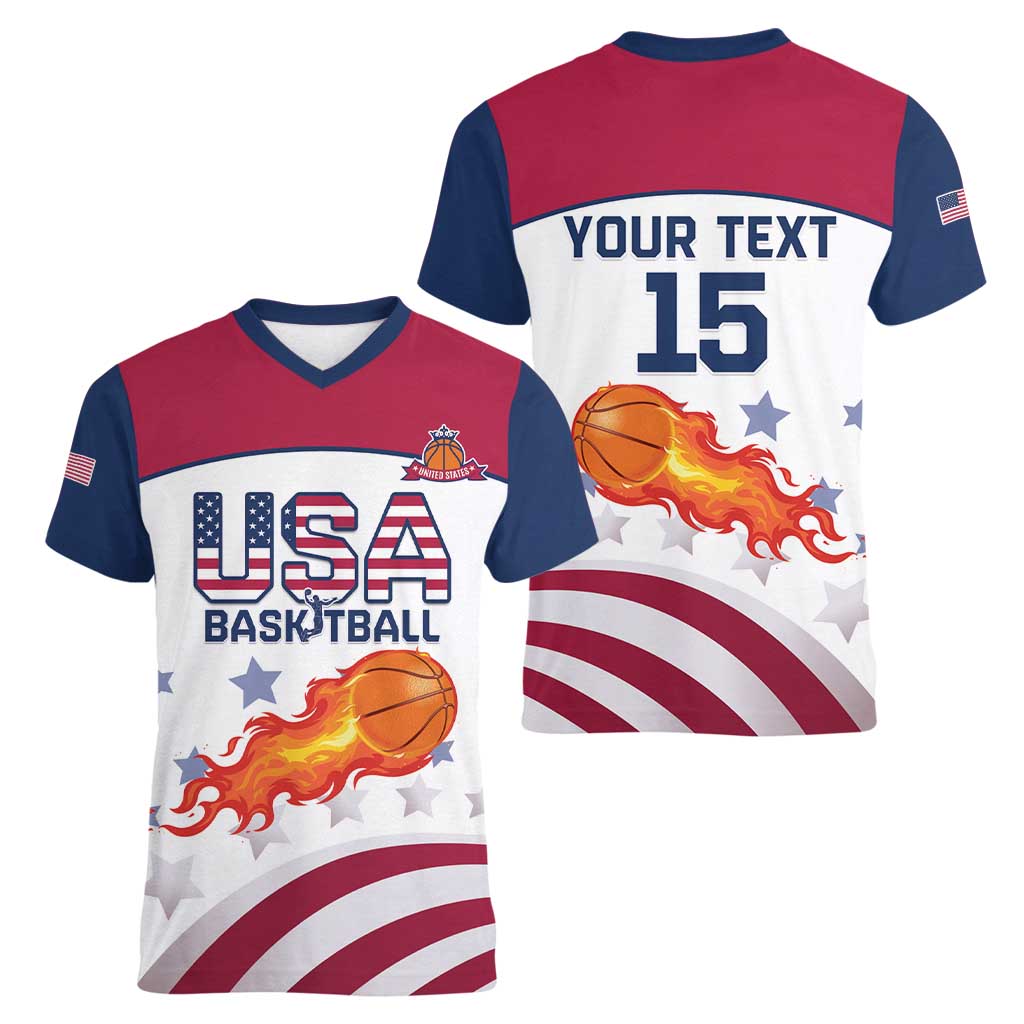 Custom United States Basketball Women V-Neck T-Shirt Go Champions