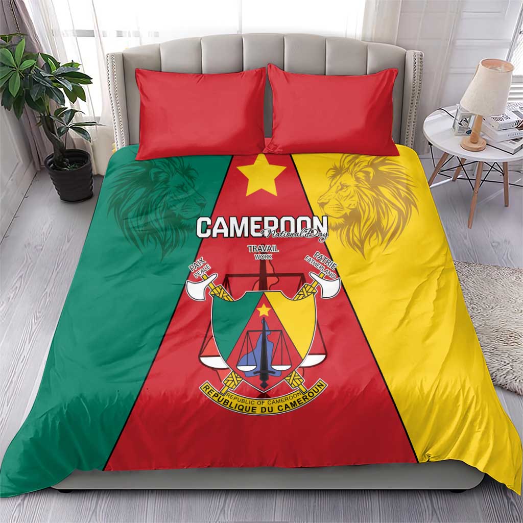 Cameroon National Day Bedding Set Coat Of Arms With Lion