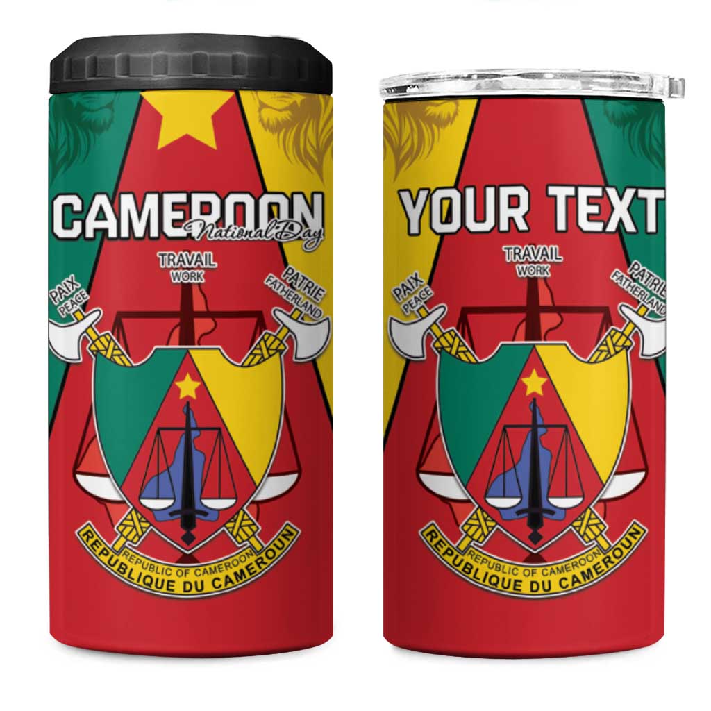 Personalised Cameroon National Day 4 in 1 Can Cooler Tumbler Coat Of Arms With Lion