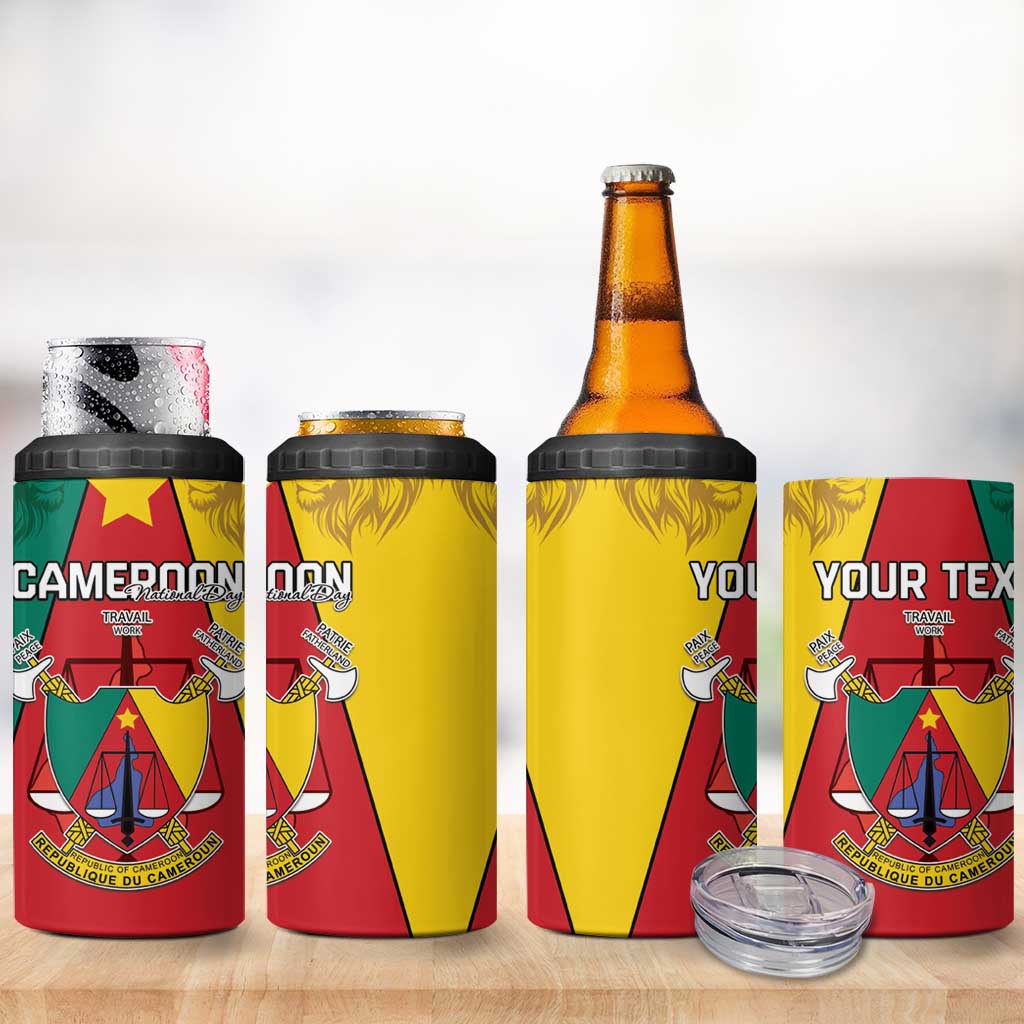 Personalised Cameroon National Day 4 in 1 Can Cooler Tumbler Coat Of Arms With Lion