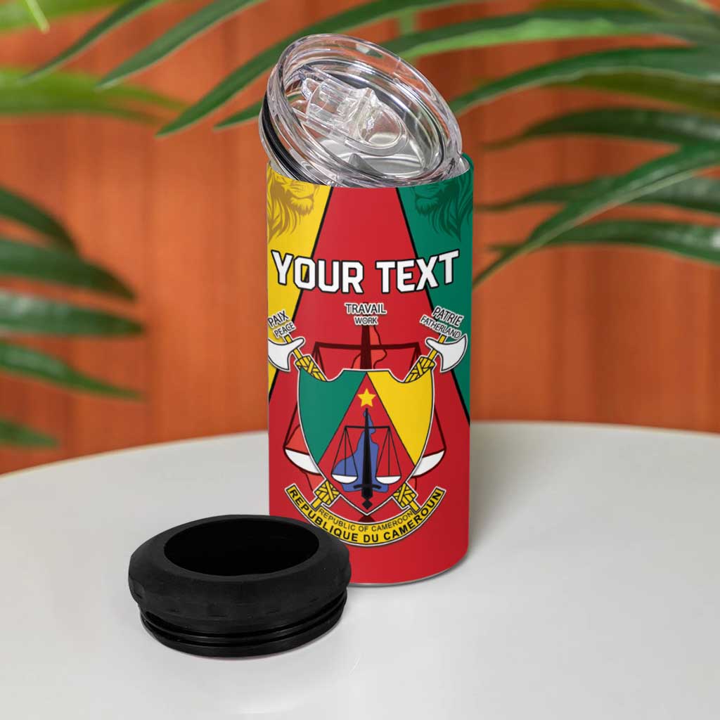 Personalised Cameroon National Day 4 in 1 Can Cooler Tumbler Coat Of Arms With Lion