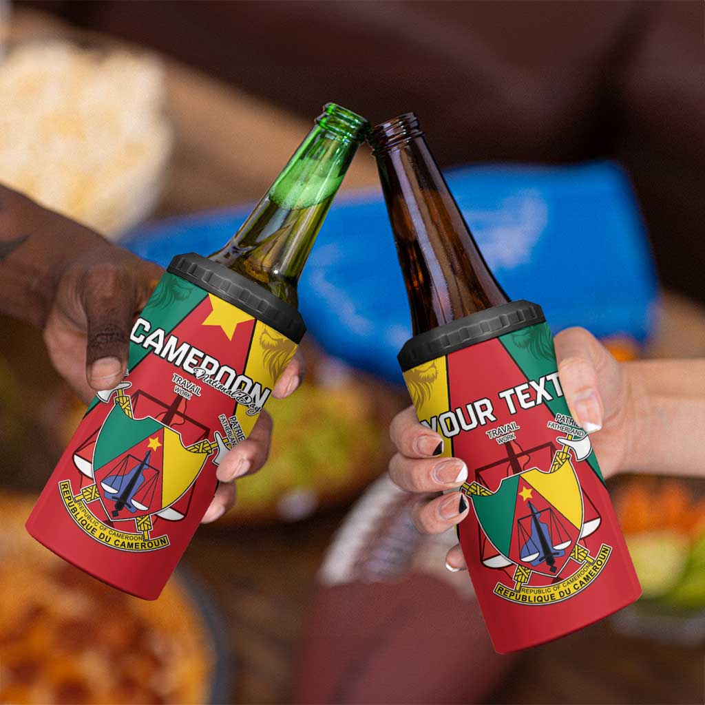 Personalised Cameroon National Day 4 in 1 Can Cooler Tumbler Coat Of Arms With Lion