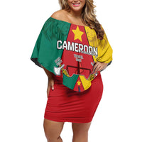 Personalised Cameroon National Day Family Matching Off Shoulder Short Dress and Hawaiian Shirt Coat Of Arms With Lion