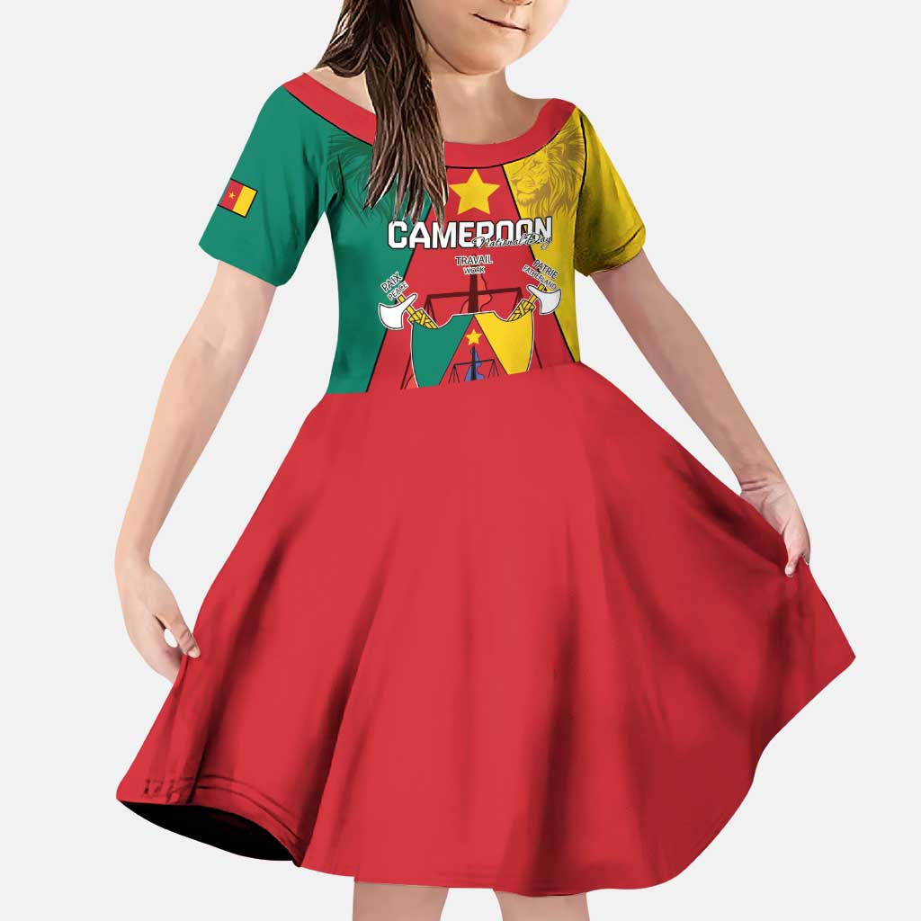 Personalised Cameroon National Day Family Matching Puletasi and Hawaiian Shirt Coat Of Arms With Lion