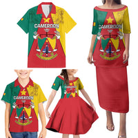 Personalised Cameroon National Day Family Matching Puletasi and Hawaiian Shirt Coat Of Arms With Lion