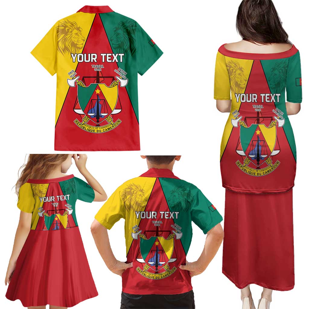 Personalised Cameroon National Day Family Matching Puletasi and Hawaiian Shirt Coat Of Arms With Lion