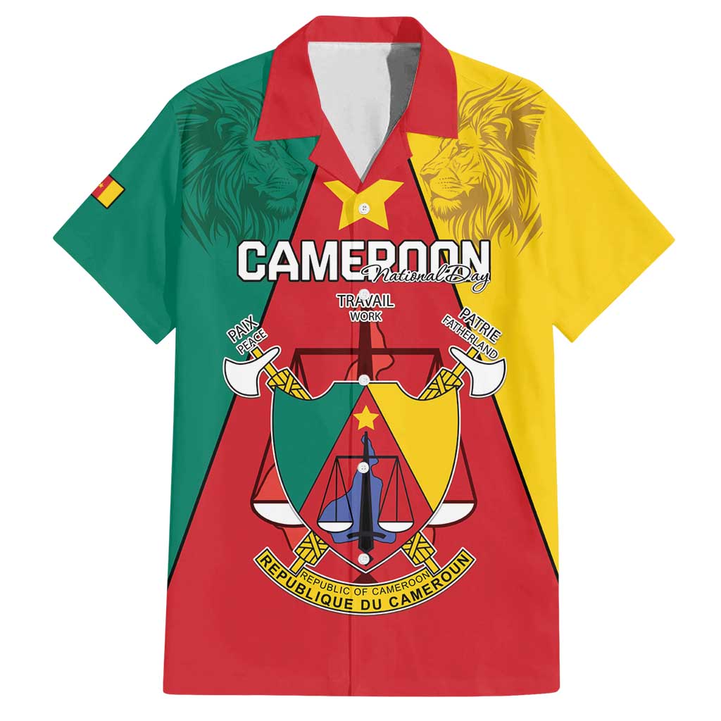 Personalised Cameroon National Day Family Matching Puletasi and Hawaiian Shirt Coat Of Arms With Lion
