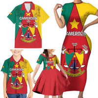 Personalised Cameroon National Day Family Matching Short Sleeve Bodycon Dress and Hawaiian Shirt Coat Of Arms With Lion