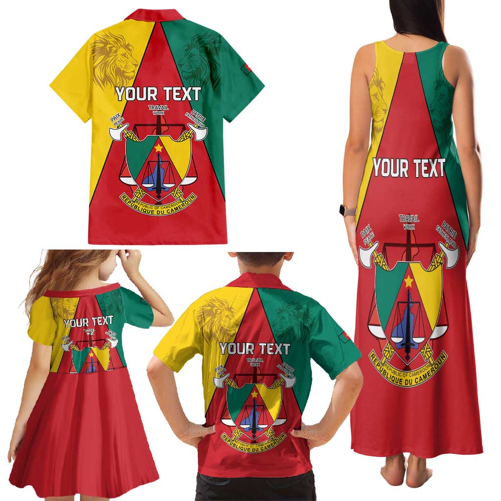 Personalised Cameroon National Day Family Matching Tank Maxi Dress and Hawaiian Shirt Coat Of Arms With Lion
